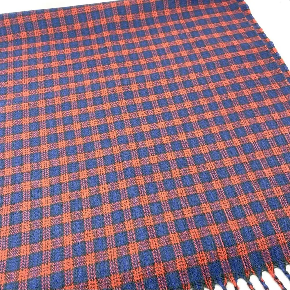 Renne's NYC Blue & Red Woven Plaid Scarf, Rectangle Scarf, Women's Men's Unisex
